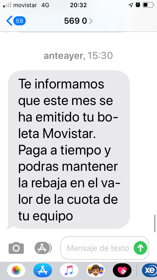 Movistar - Cobro indebido, robo a través de mensajes de texto, sin servicio