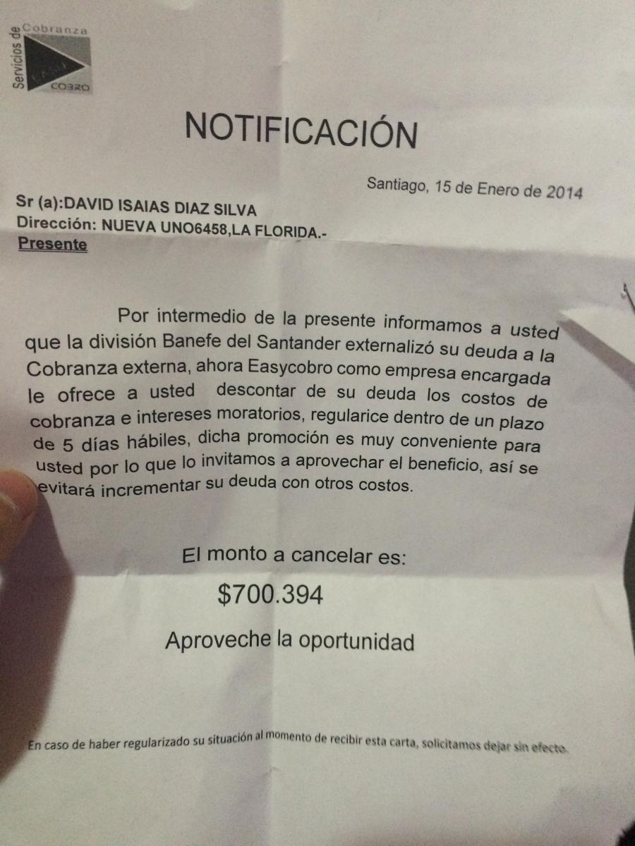 Banco santander - notificación pegada en la puerta - No Me 