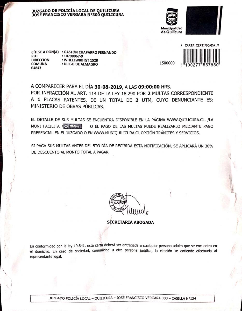 municipalidad de quilicura - cobros de tag