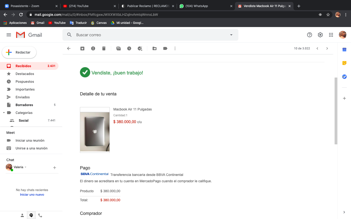 Mercado Libre - dinero de venta no recibido