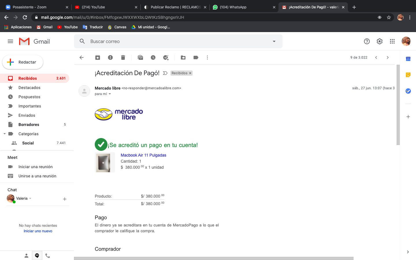 Mercado Libre - dinero de venta no recibido