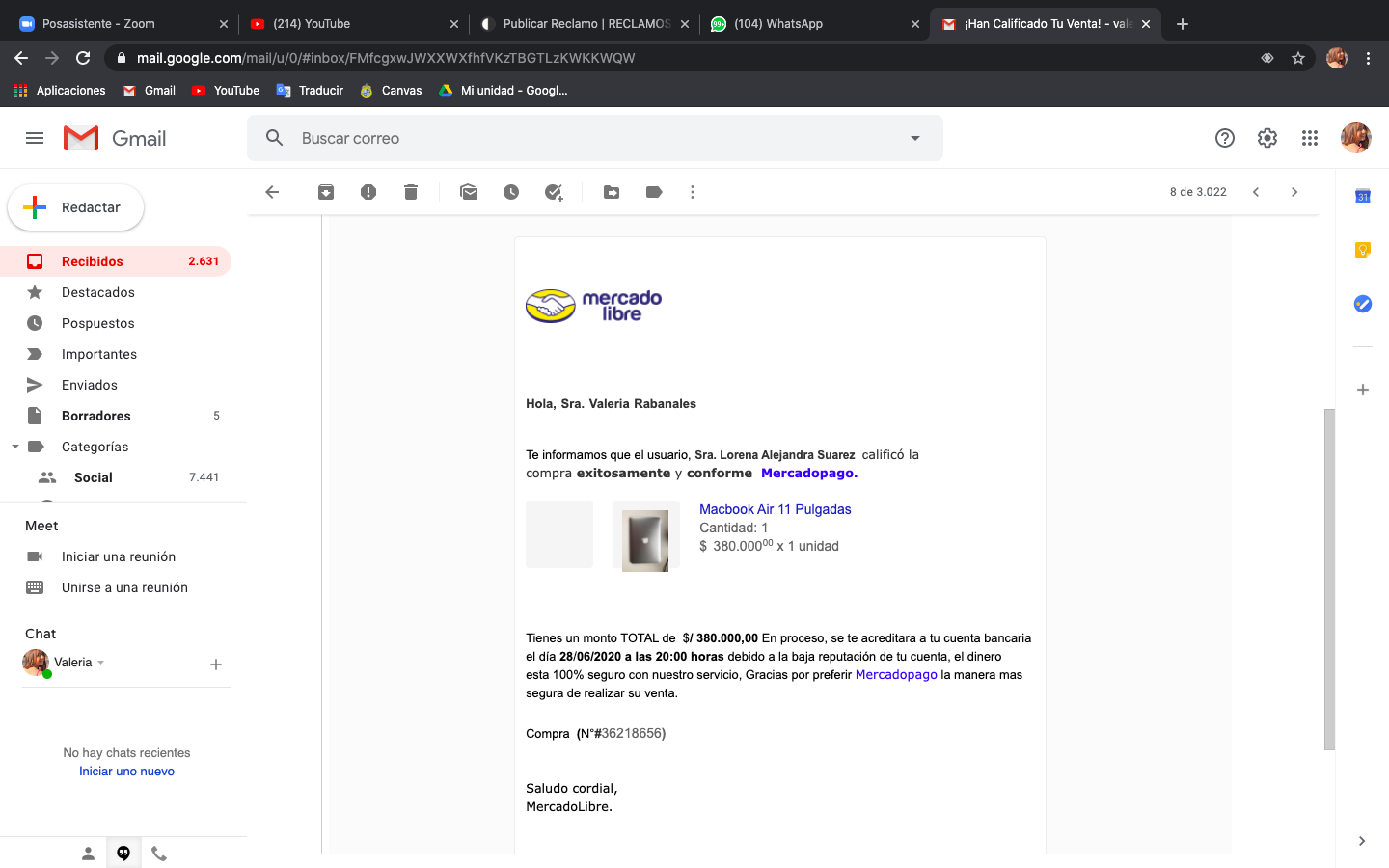 Mercado Libre - dinero de venta no recibido