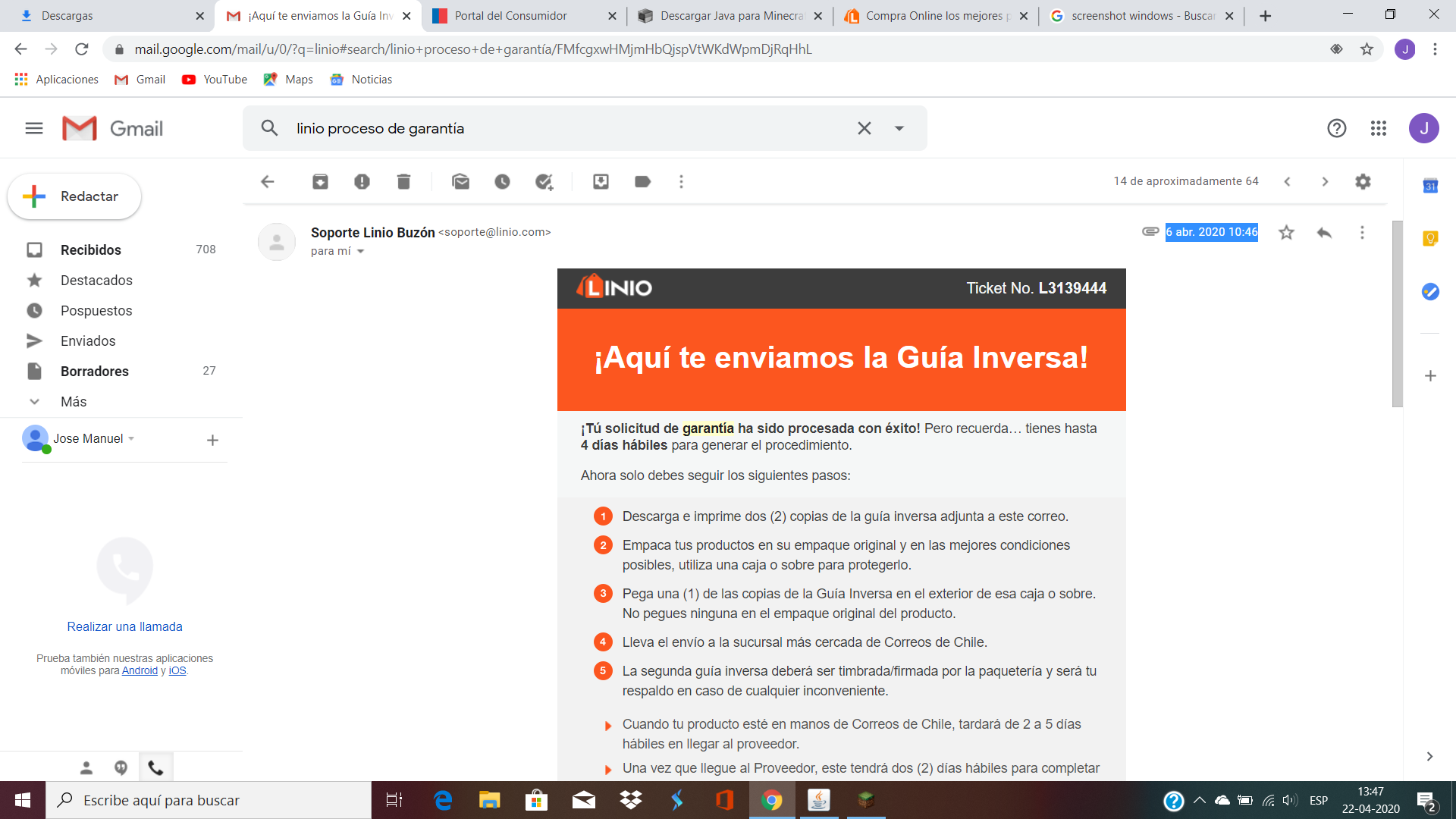 Linio Chile - No dan solución a producto con garantía