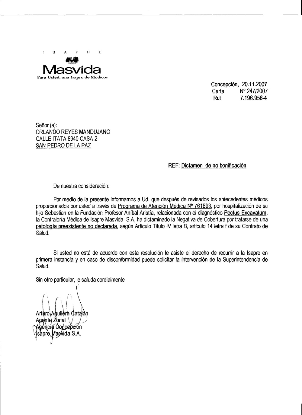 Isapre Mas Vida - Dictamen De No Bonificacion  Reclamos.cl