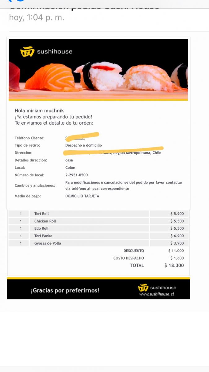 sushi house - mi pedido nunca llegó y nadie daba respuesta