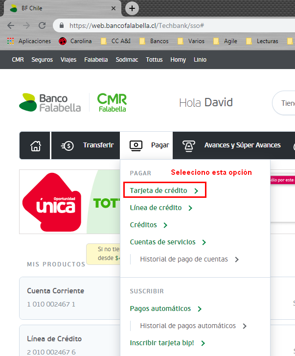 Banco Falabella - Imposibilidad de pago Tarjeta Crédito Banco Falabella