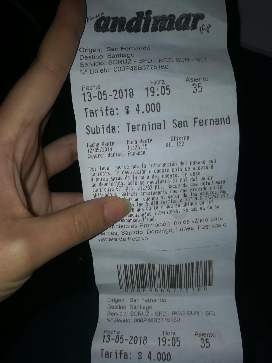buses andimar - venta de un asiento dos veces, desde las oficinas de la empresa