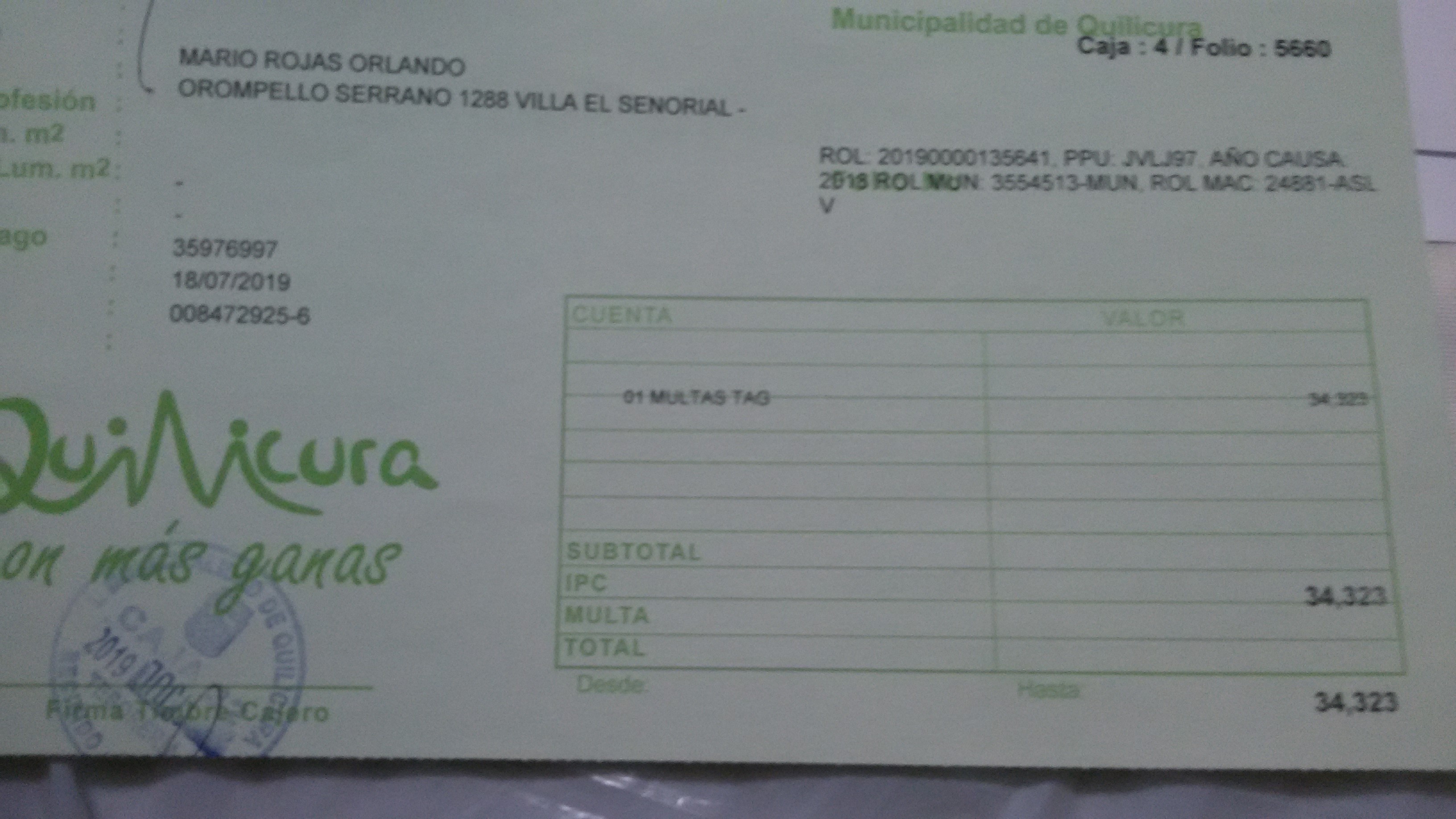 Municipalidad De Quilicura - multa tag