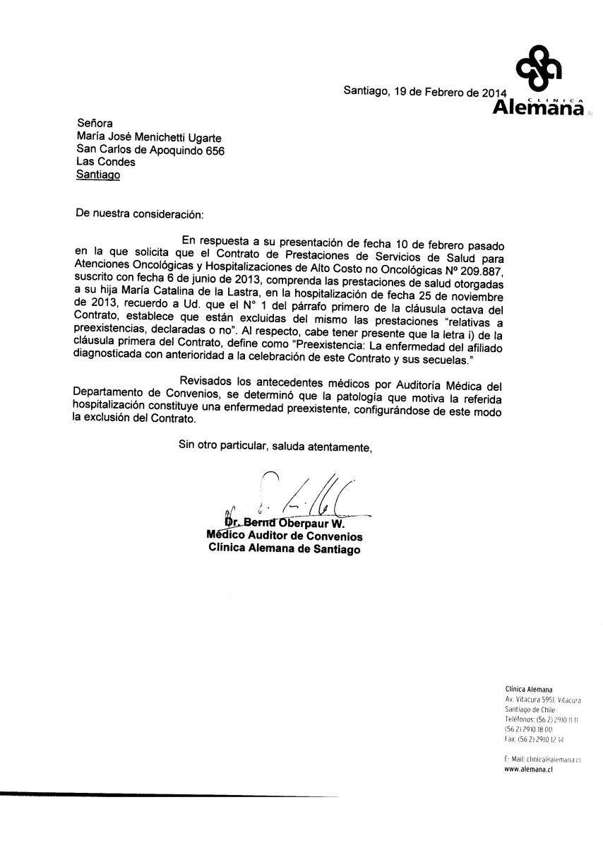 Clínica Alemana - Seguro Todo Alemana  Reclamos.cl