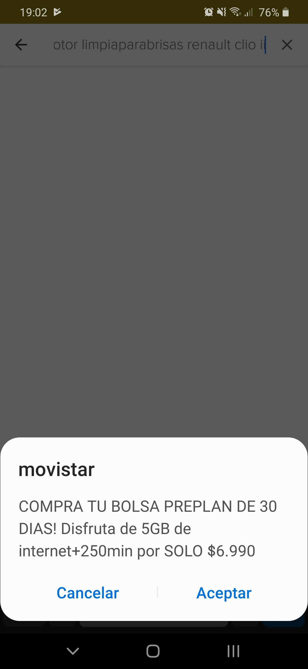 movistar - mensaje emergente
