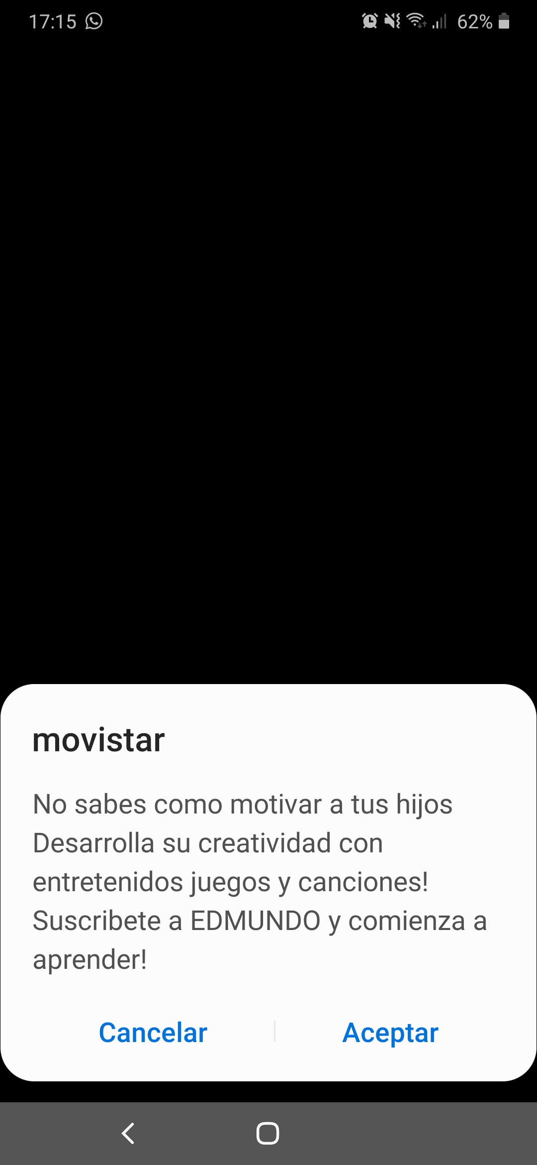 movistar - mensaje emergente