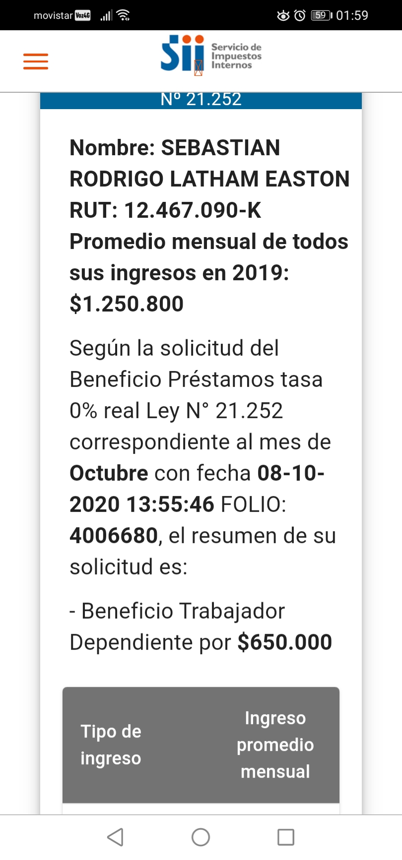 Sii - No Pago De Prestamo Solidario | RECLAMOS.CL