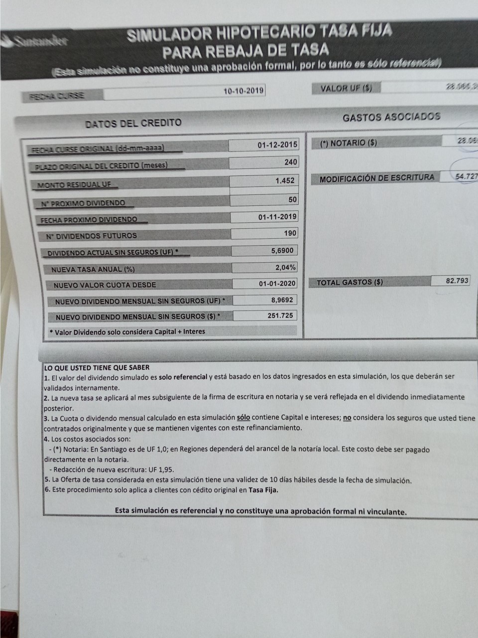 banco santander - extravio de documento