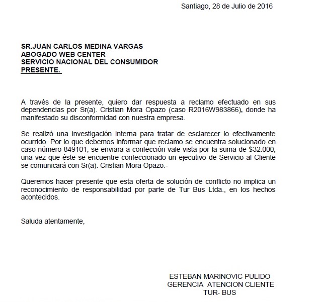 Turbus - Incumplimiento Compromiso Sernac  Reclamos.cl