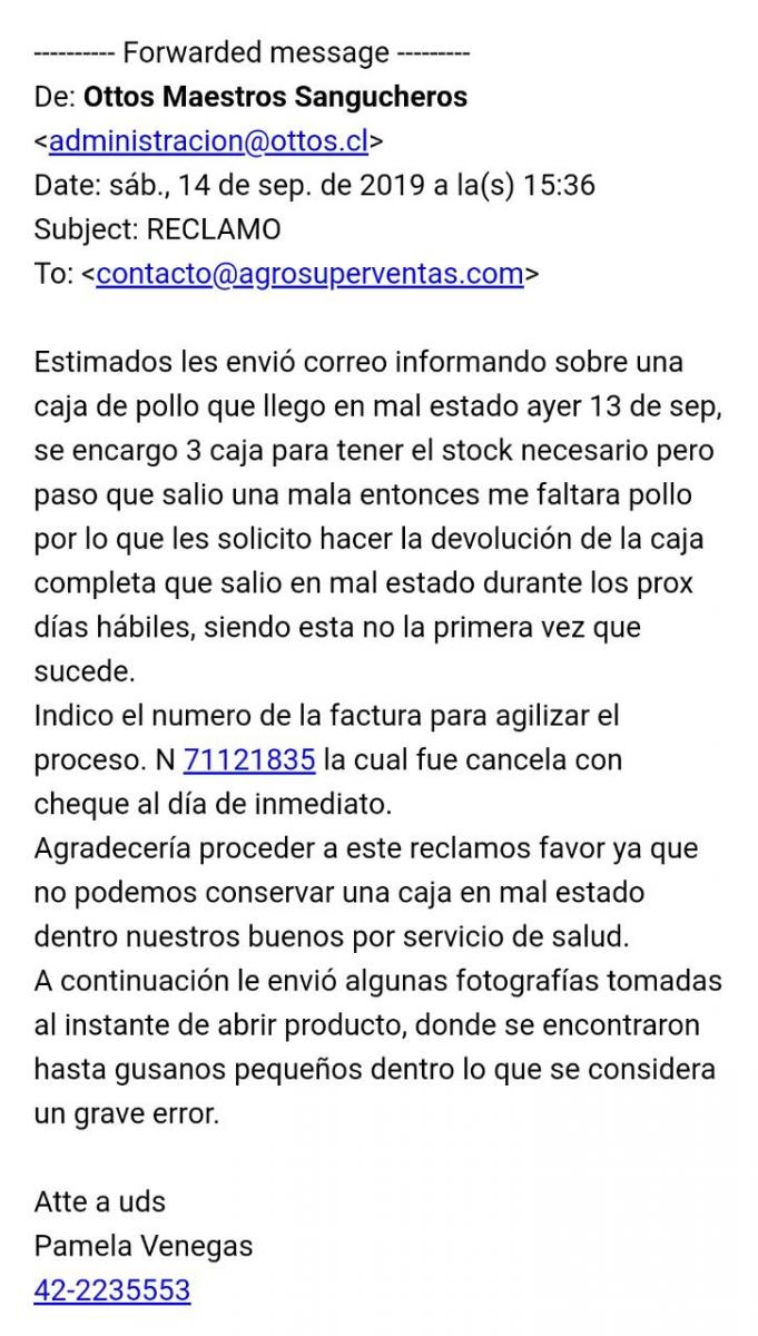 agrosuper - producto en mal estado, sin solución a cliente