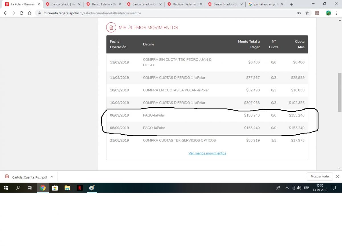 banco estado - pago de cuenta duplicada y retención de mi dinero.