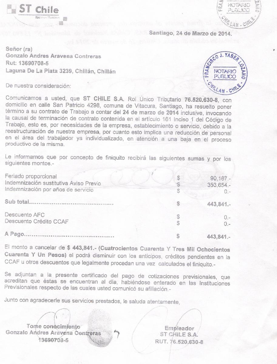 St Chile Rol:76.520.630 8 - No Pago De Finiquito  Reclamos.cl