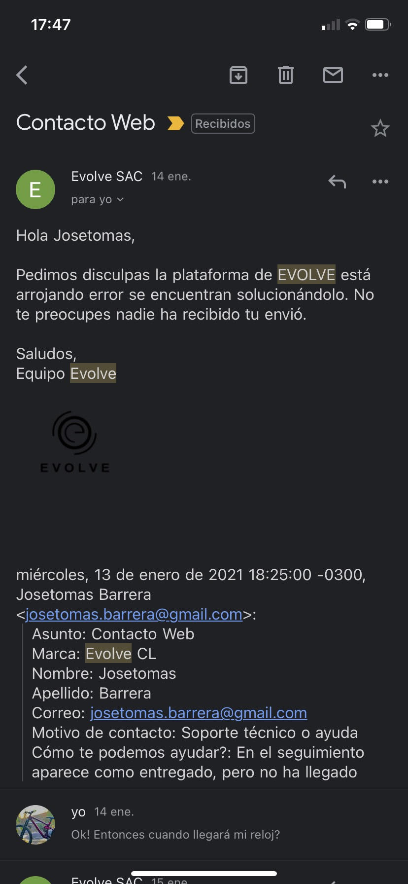 Evolve Chile A Reclamos Cl