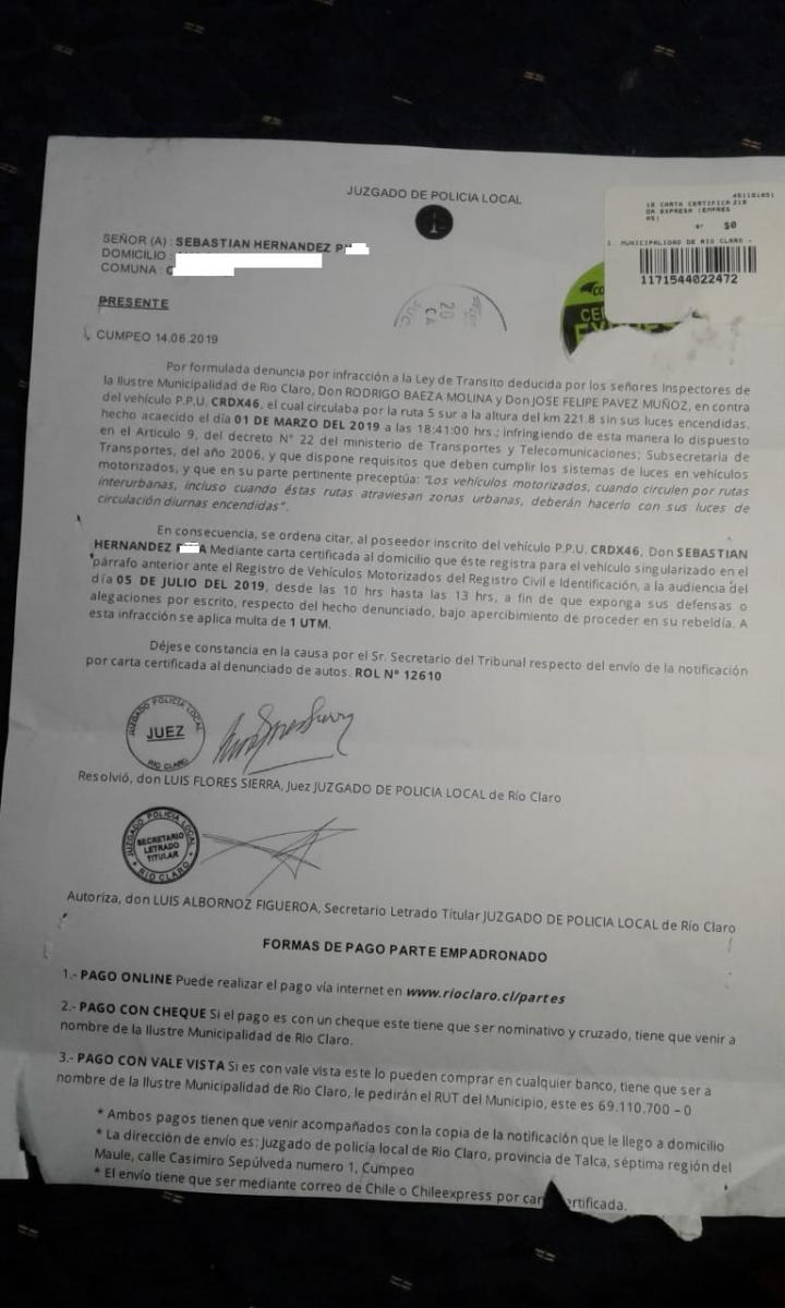 municipalidad de rio claro - parte empadronado sin medio probatorio