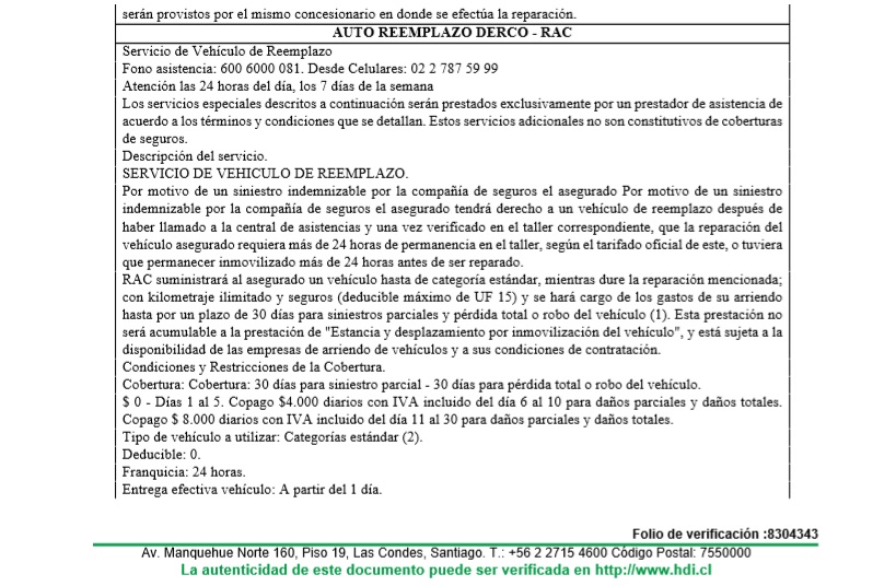 hdi seguros - cobro por vahiculo de reemplazo