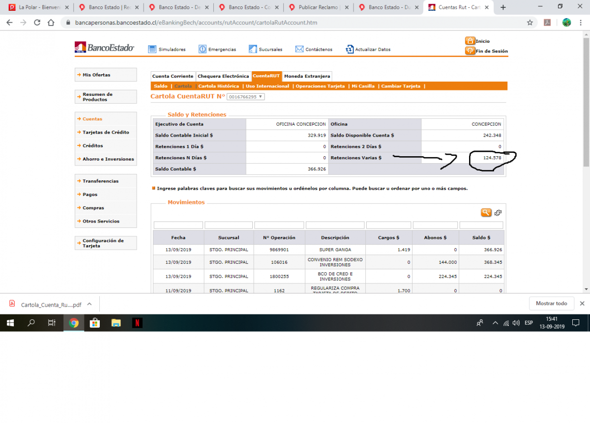 banco estado - pago de cuenta duplicada y retención de mi dinero.
